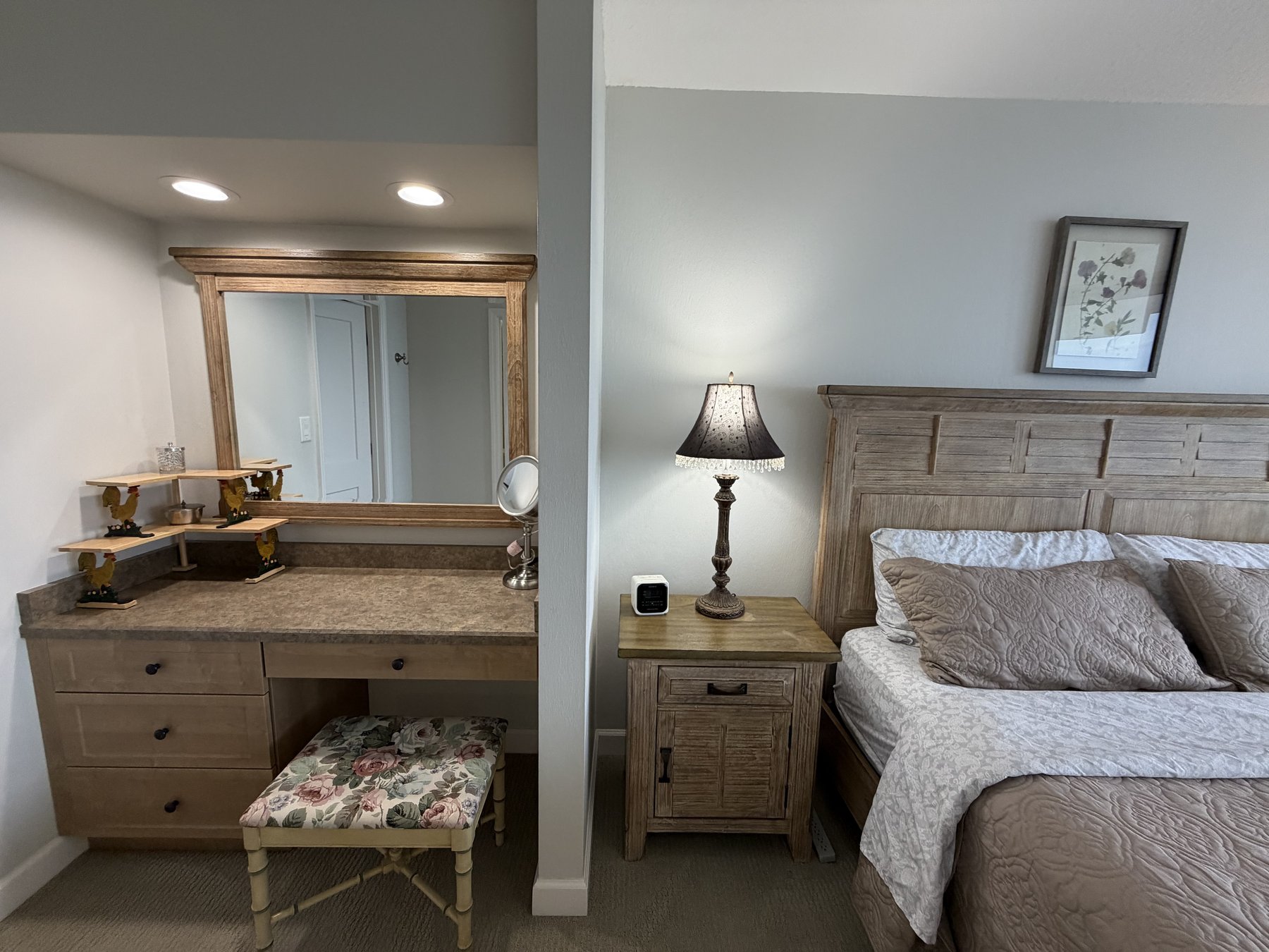 Built-in vanity and storage in rental unit 1003