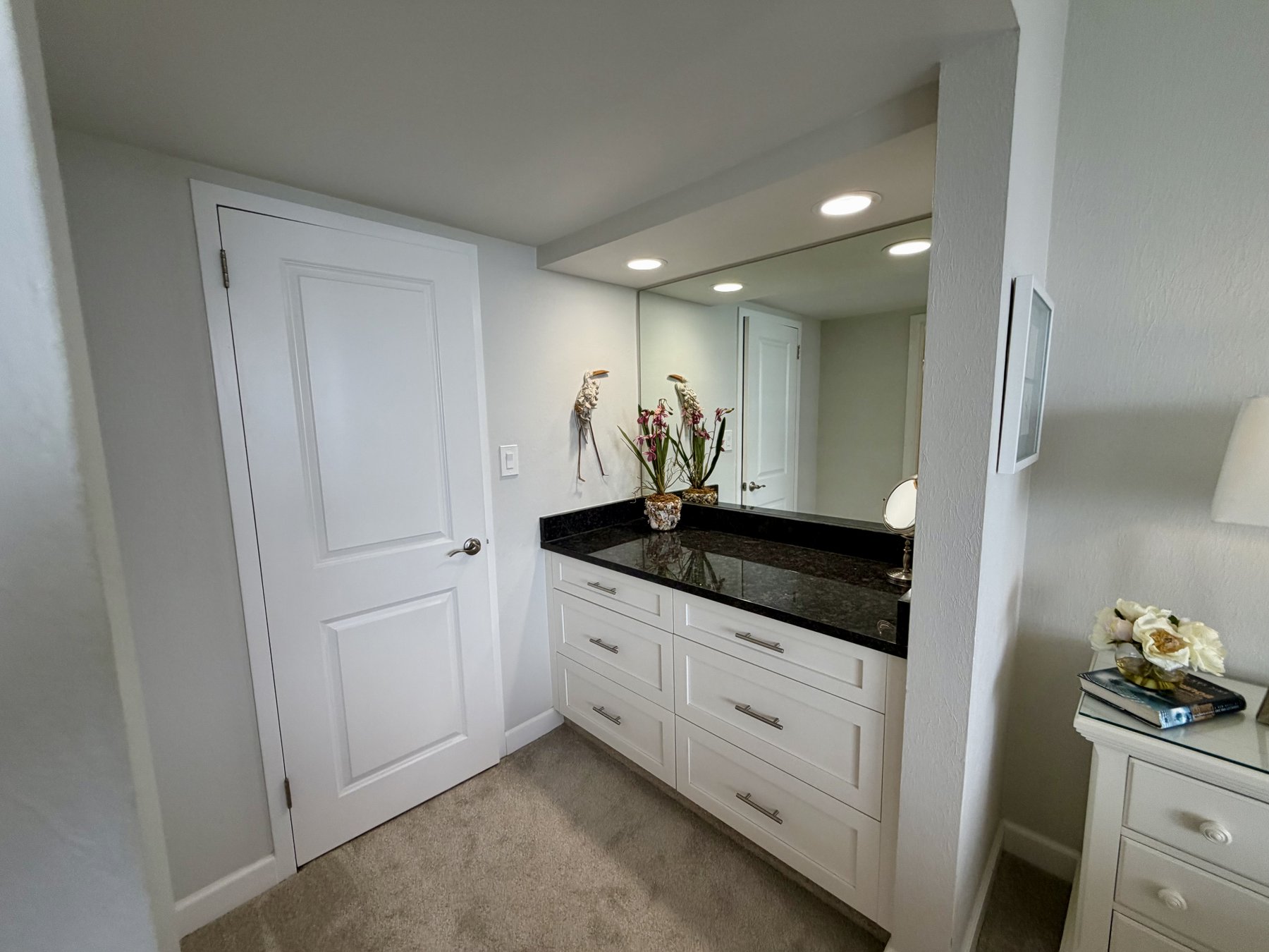 Vanity and built-in storage in rental unit 1004